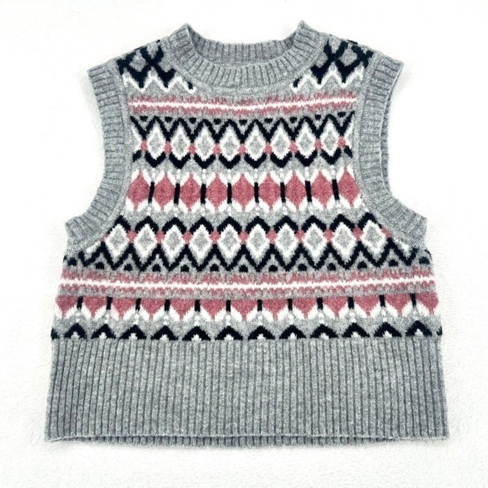 DKNY Jeans Fair Isle Sweater Vest Gray Pink Size Small